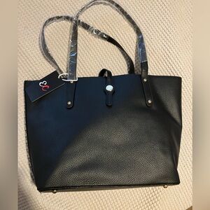EC Black Tote Bag, Faux Pebbled Leather. NWT